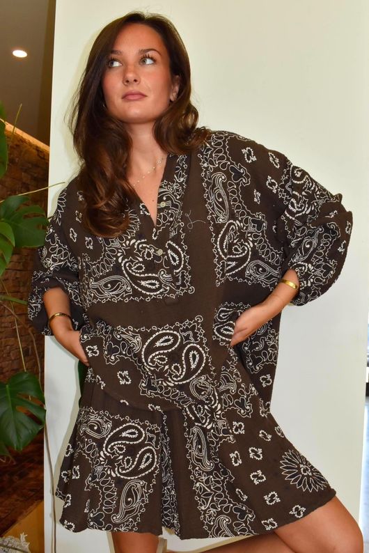 Ole Bubble Cotton Bandana Laurie Blouse Chocolate
